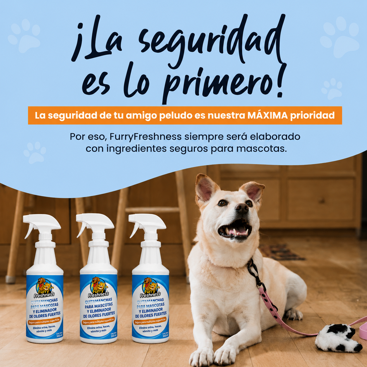 Eliminador de manchas y olores fuertes para mascotas con aroma a frescura peluda
