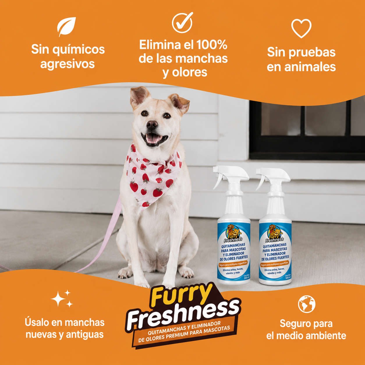 Eliminador de manchas y olores fuertes para mascotas con aroma a frescura peluda